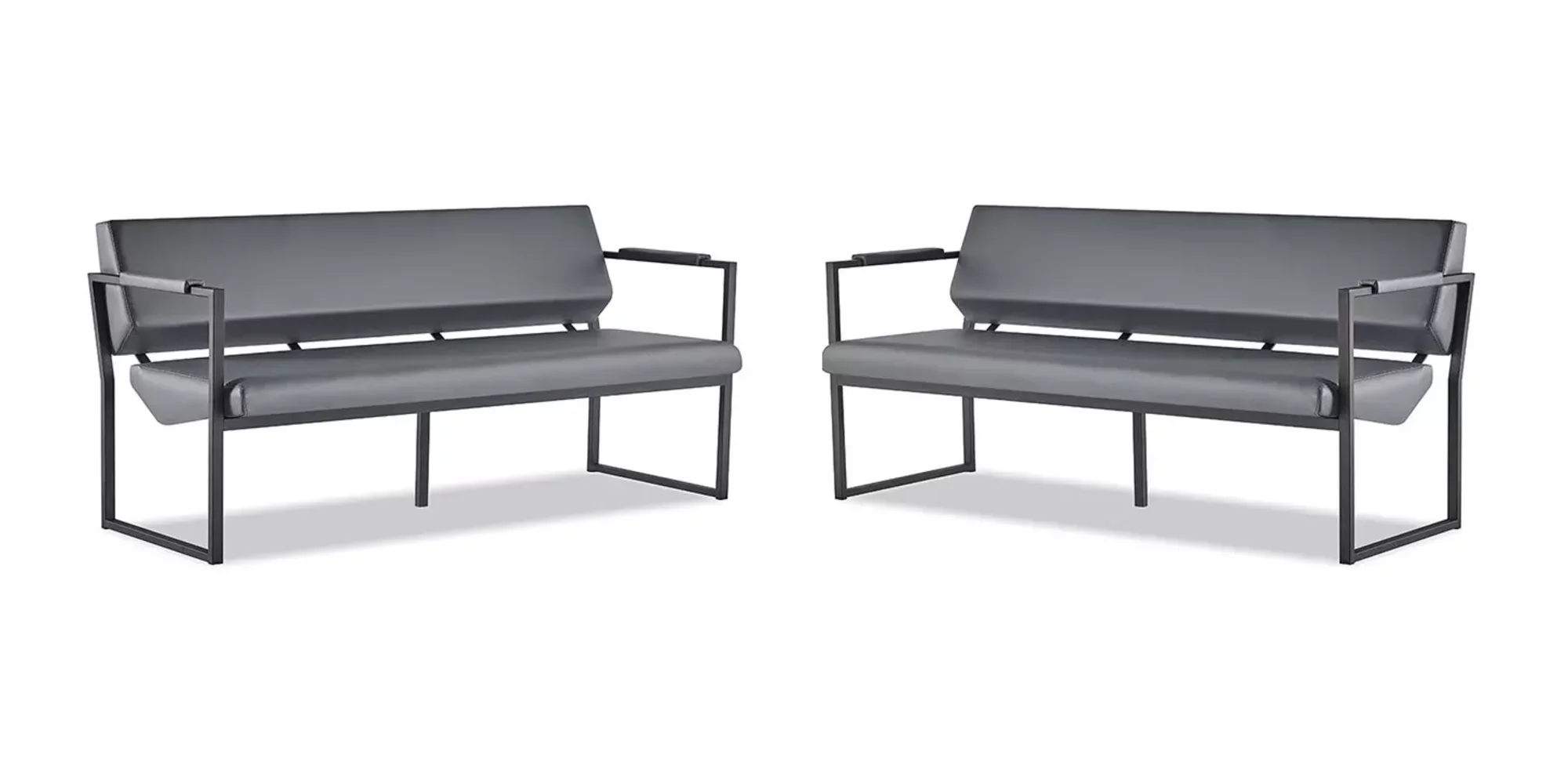 Ledersofas Set 3-Sitzer Schwarz Edelstahl Leder Modern Sofa-Set Couch