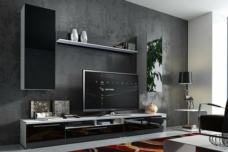 Hochglanz Wohnwand Schrankwand mit Led Beleuchtung MAGNUM