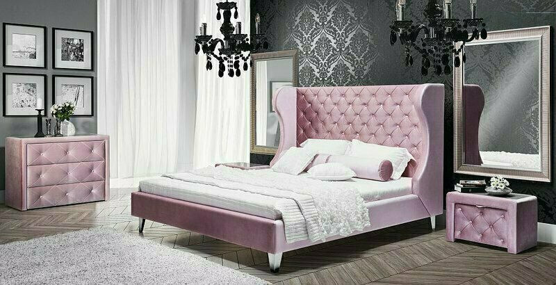Designer Bett Betten Ehebett Doppelbett Polsterbett Schlafzimmer Lederbett Neu!! 180x200cm Glamour Chesterfield