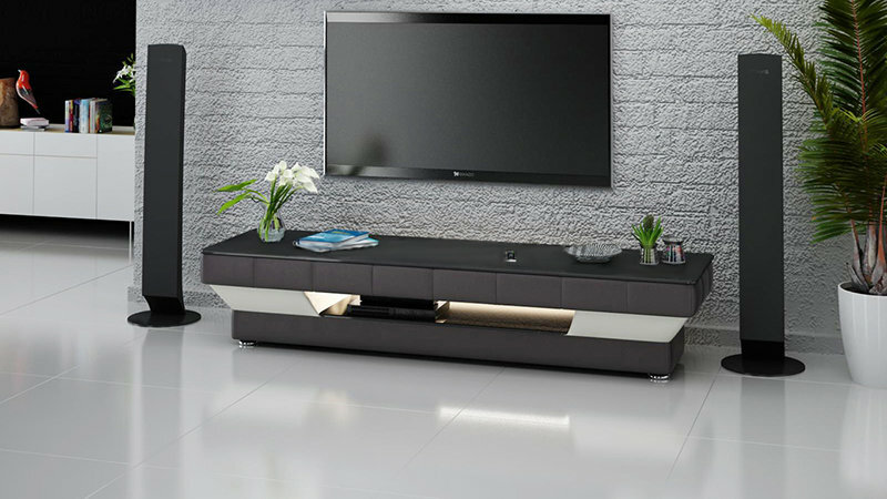 RTV TV SIDEBOARD LEDER GLAS TISCH FERNSEH SCHRANK TISCH DESIGNER NEU GLAS MODELL J