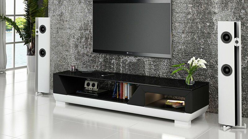 RTV TV SIDEBOARD LEDER GLAS TISCH FERNSEH SCHRANK TISCH DESIGNER NEU GLAS