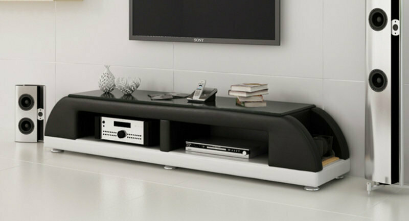 RTV TV SIDEBOARD LEDER GLAS TISCH FERNSEH SCHRANK TISCH DESIGNER NEU GLAS MODELL A