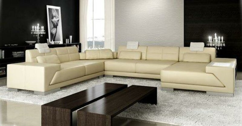 Ecksofa Sofa Couch Polster Leder Garnitur Wohnlandschaft Ecke Wohn