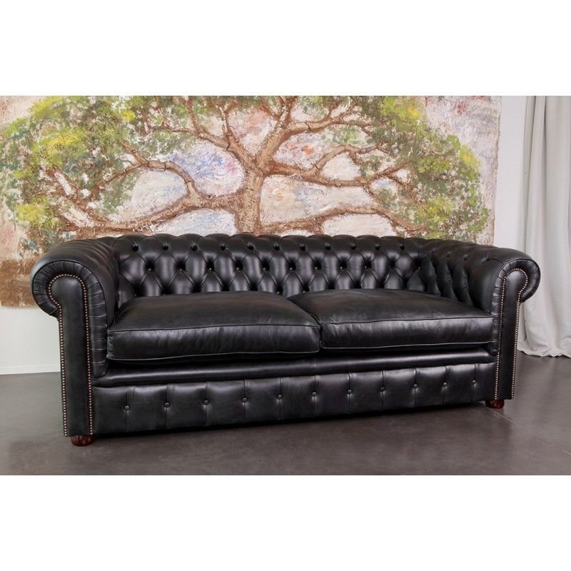 Chesterfield Couch Polster Sofas Klassische Leder Textil Sofa 3 Sitzer