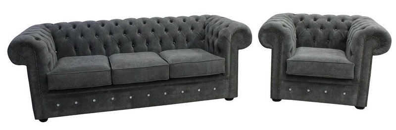 Chesterfield Design Luxus Polster Sofa Couch Sitz Garnitur Leder Textil
