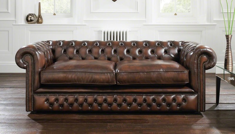 Chesterfield Couch Polster Sofas Klassische Leder Textil Sofa 3 Sitzer