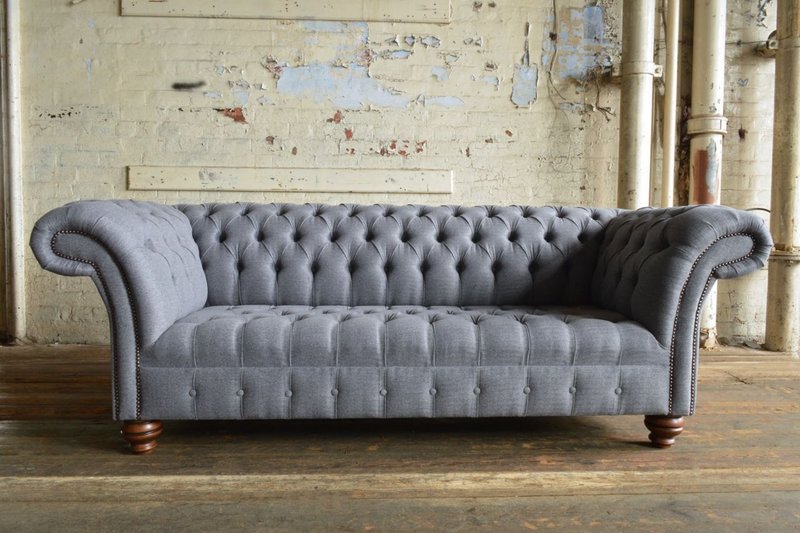 Chesterfield Couch Polster Sofas Klassischer Textil Schaffhau 3 Sitzer
