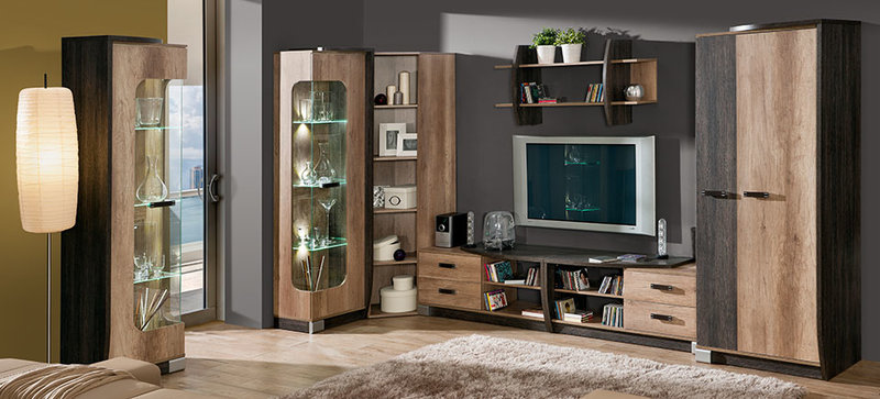 Wohnwand Anbauwand 7 tlg. mit Vitrine RTV Regal Schrankwand Wohnzimmer