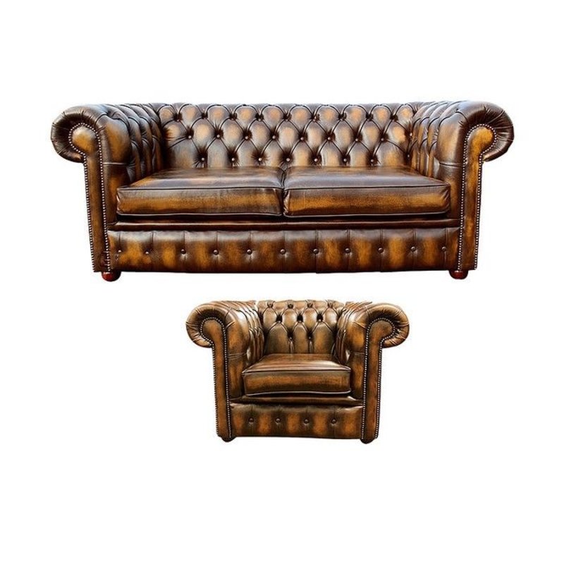 Chesterfield Sofa Couch Polster Leder Textil Sofagarnitur 2+1 Polster