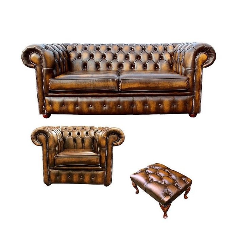Chesterfield Sofa Couch Polster Leder Textil Sofagarnitur 2+1 Polster