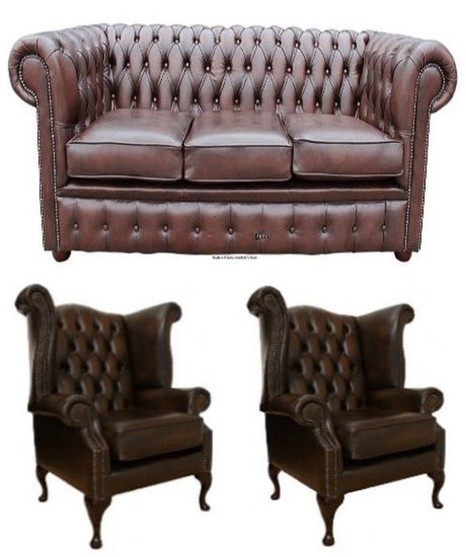 Chesterfield Sofagarnitur Leder Textil Chesterfield Komplett Set Sofa