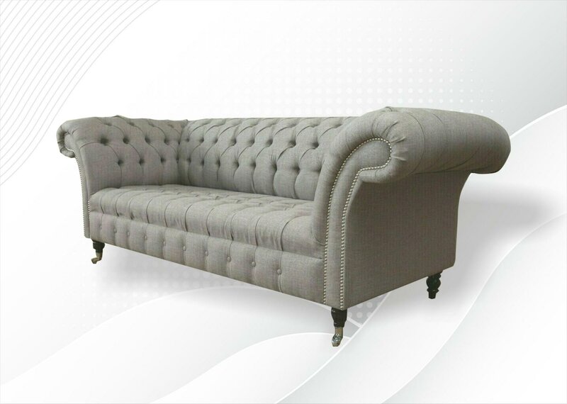 Graue Chesterfield Sofa Couch Polster Stoff Leder Couchen Samt Garnitur