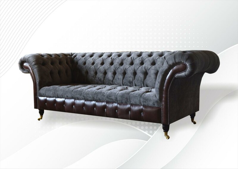 Chesterfield 3 Sitzer Wohnzimmer Couch Sofa Polster Sitz Textil Stoff