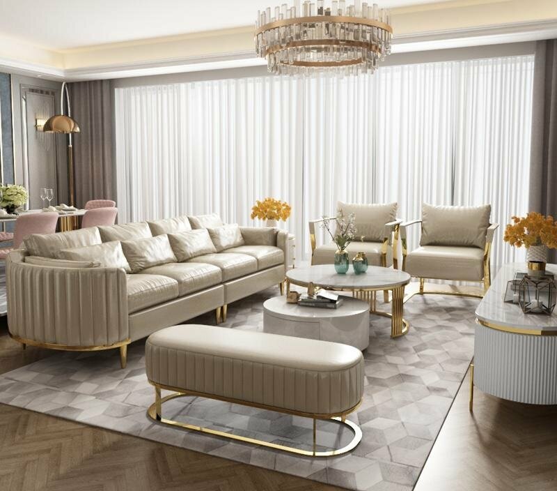 Ledersofa Sofa Couch Polster 5tlg. Wohnzimmer Set Garnitur Couchen Set