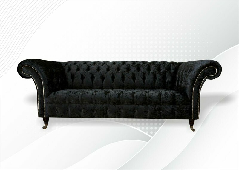 Chesterfield 3 Sitzer Schwarz Stoff Wohnzimmer Design Couchen Sofa