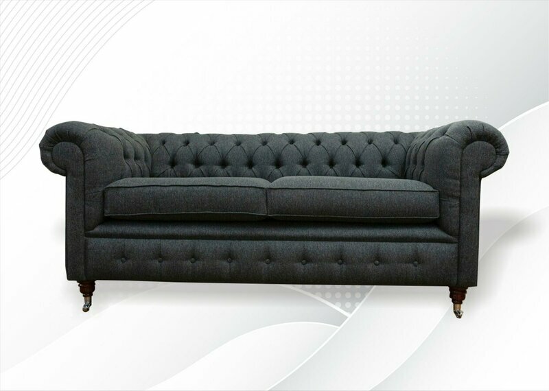 Chesterfield Grau Stoff Wohnzimmer Design Couchen Polster Sofa Neu Textil