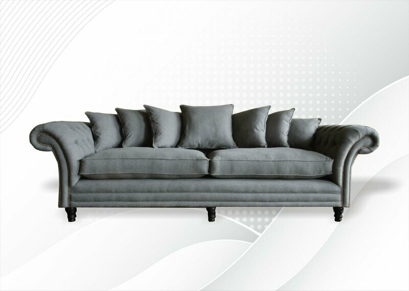 Chesterfield 4 Sitzer Grau Wohnzimmer Leder Neu Couchen Sofa Neu xxl