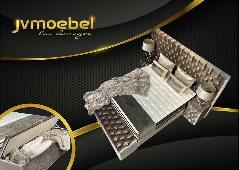 Luxus Schlafzimmer Set 3tlg Textil Bett 2x Nachttisch Moderne Neu Design Betten