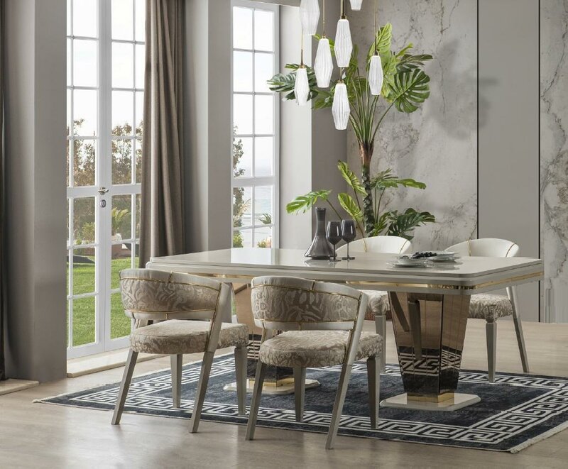 Essecke Luxus Essgruppe Esszimmer Esstisch Garnitur Stühle Beige 5tlg