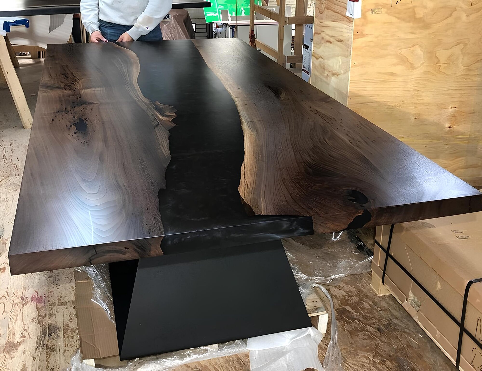 epoxid harz esstisch echtes holz massive möbel wasserfall epoxy tisch 220x100cm