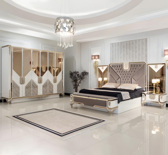 Schlafzimmer Set Bett + 2x Nachttische + Kleiderschrank 5tlg Komplett Möbel Hoz