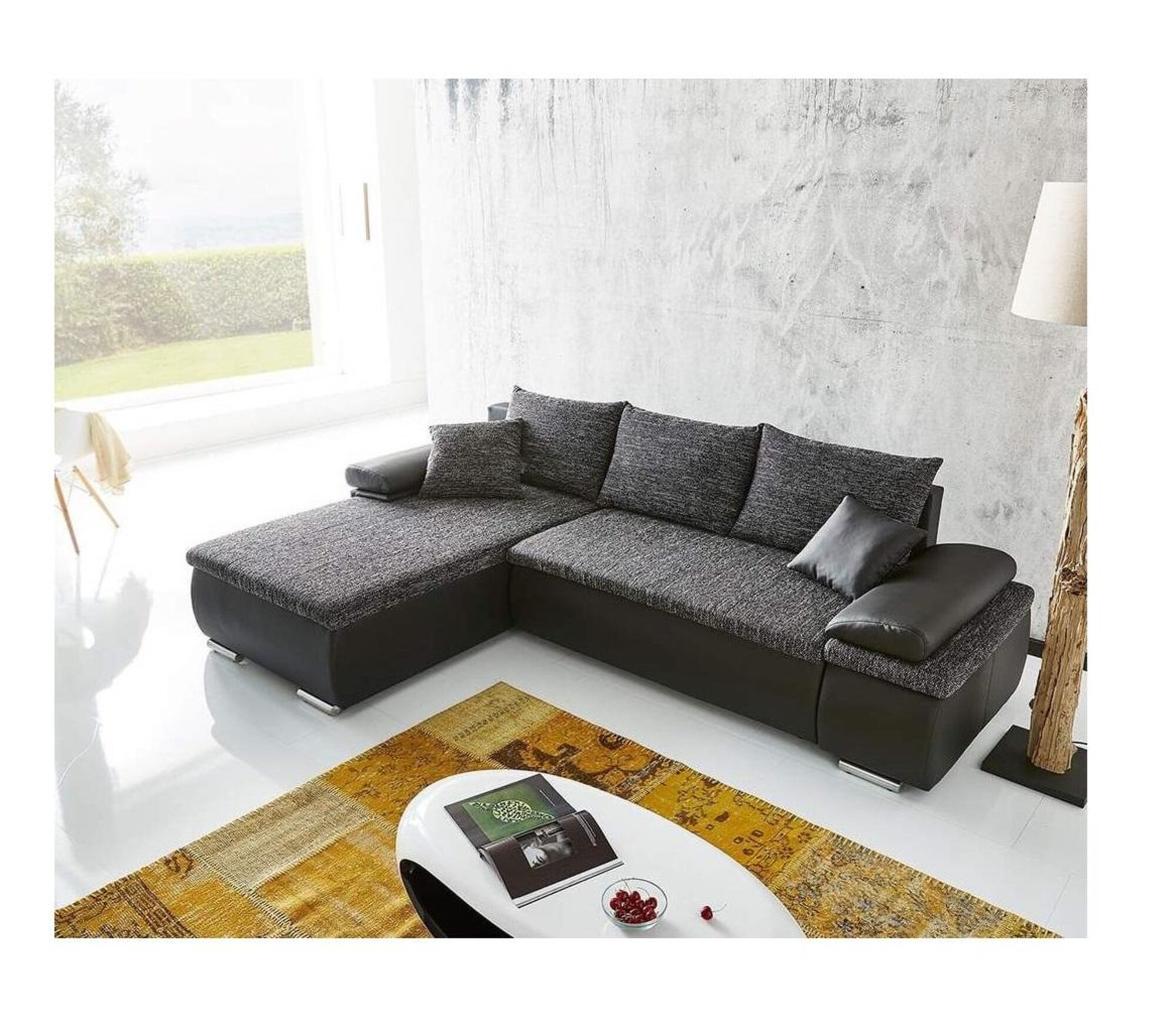 Ecksofa L-Form Sofa Couch Design Polster Schlafsofa Textil Bettfunktion Textil