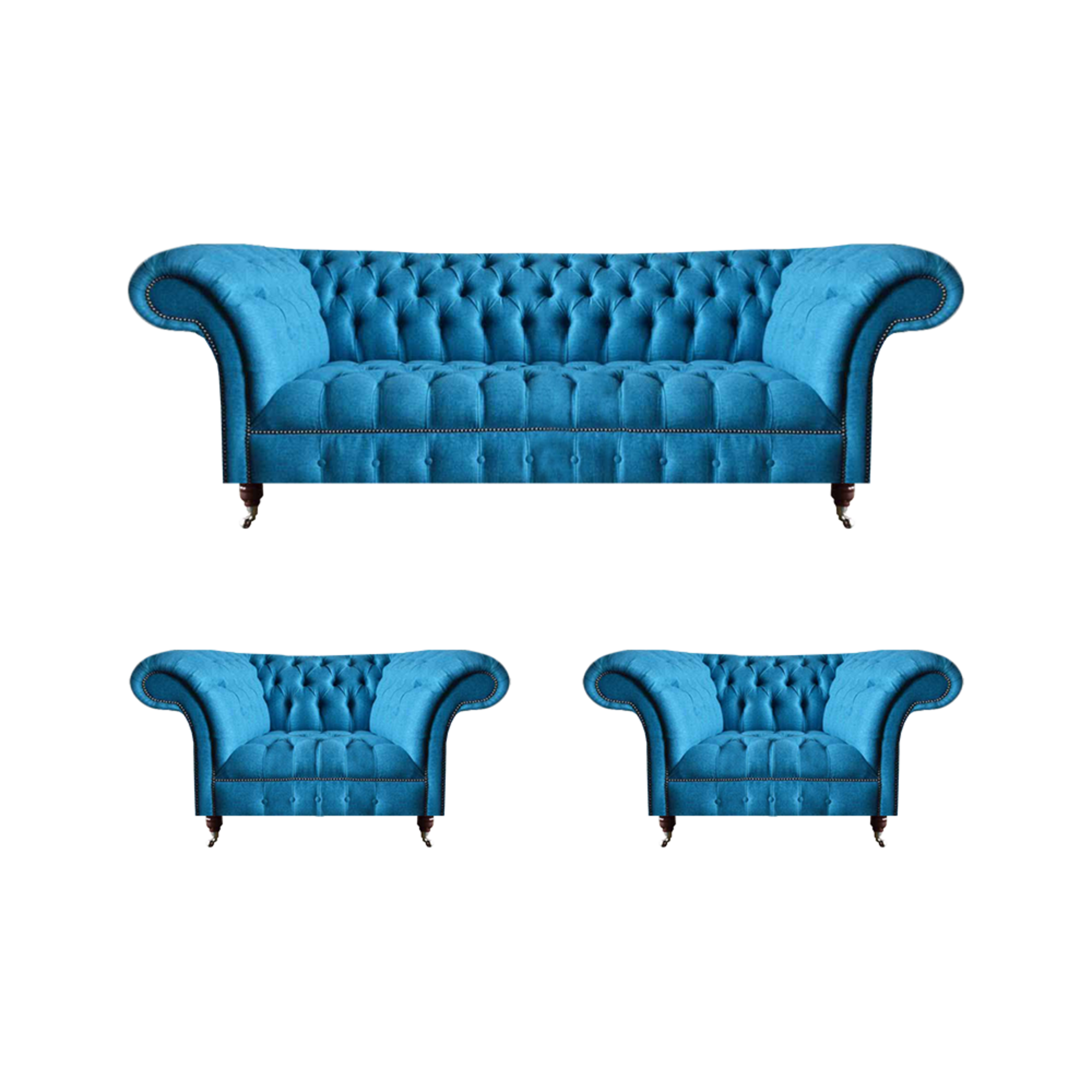 Wohnzimmer Chesterfield Sitzgarnitur Edler Dreisitzer 2x Polstersessel