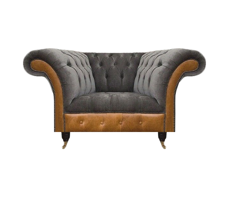 Grau-Brauner Chesterfield Sessel Polstersessel Wohnzimmer Textil 1-Sitzer