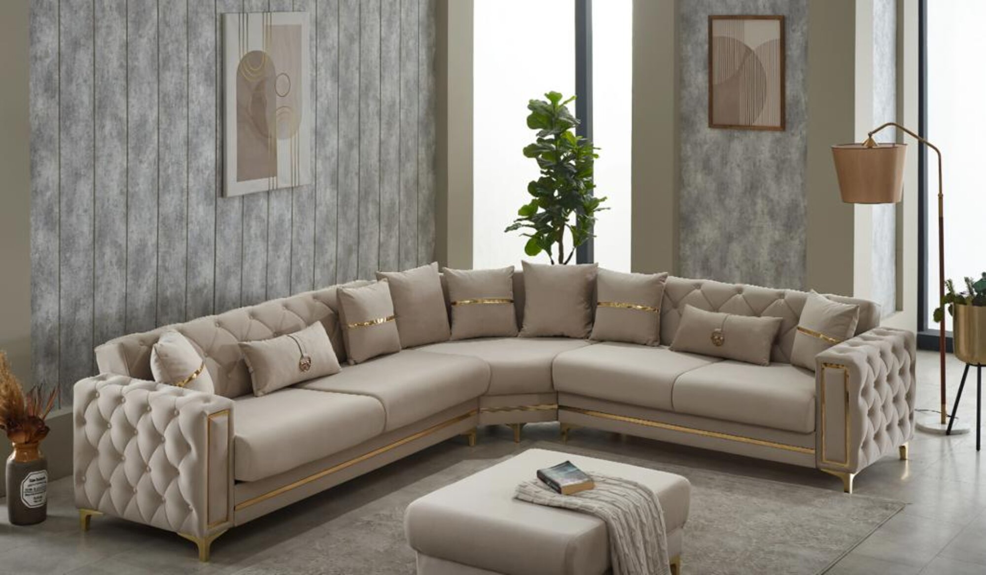 Luxus Stoffsofa Ecksofa L form Sofa Polstersofa Beige Couch Modern Eck