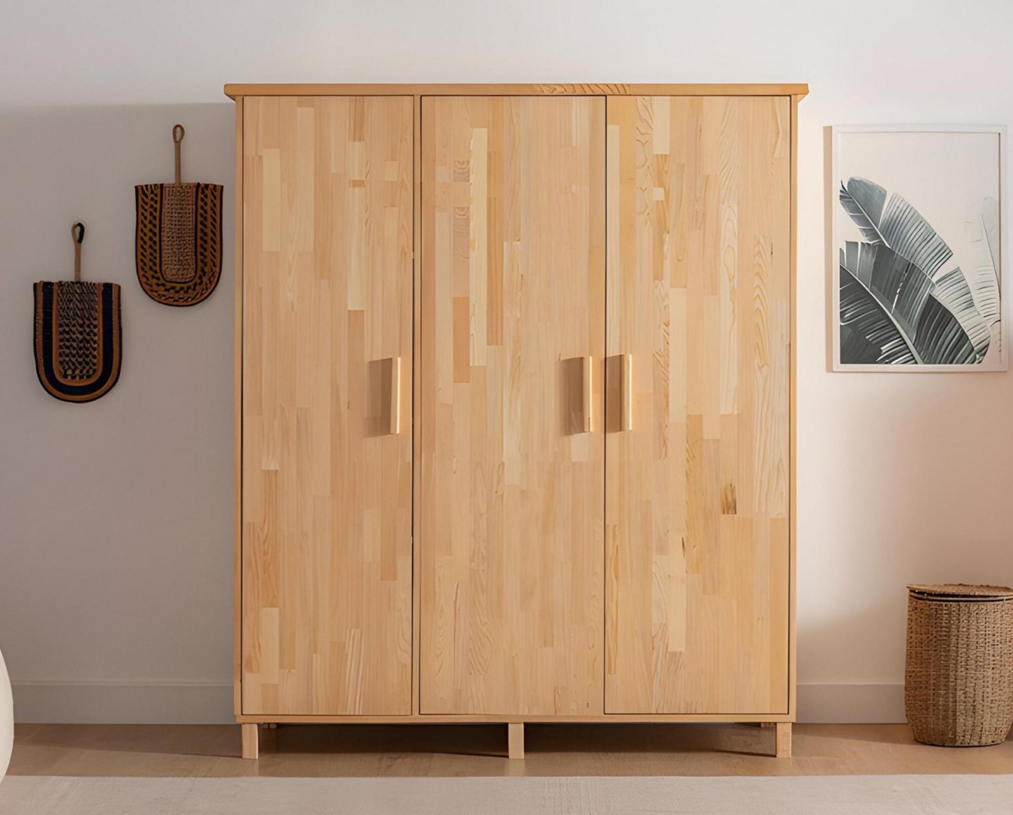 Beiger Schlafzimmer Edler Kleiderschrank Designer 3-türige Holz Schränke