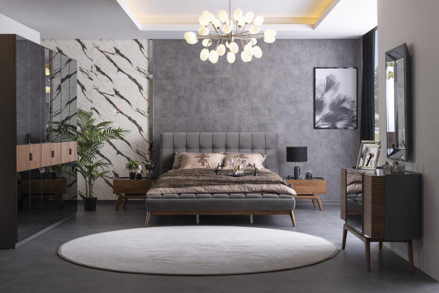 Schlafzimmer Set Doppelbett 2x Nachttische Kommode Spiegel Kleidershrank