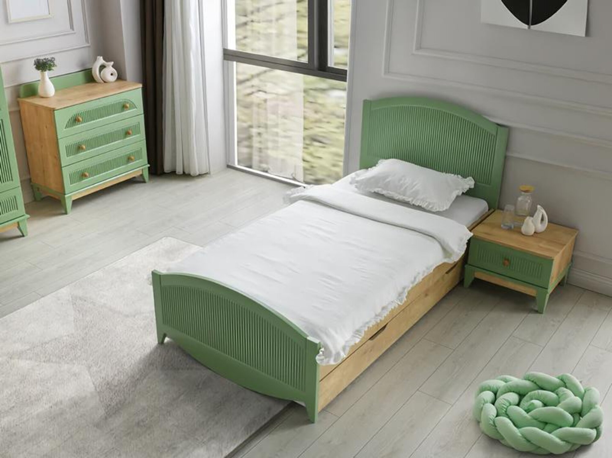 Schlafzimmer Jugendzimmer Set Kinderzimmer Bett Nachttisch Kommode 3tlg Neu