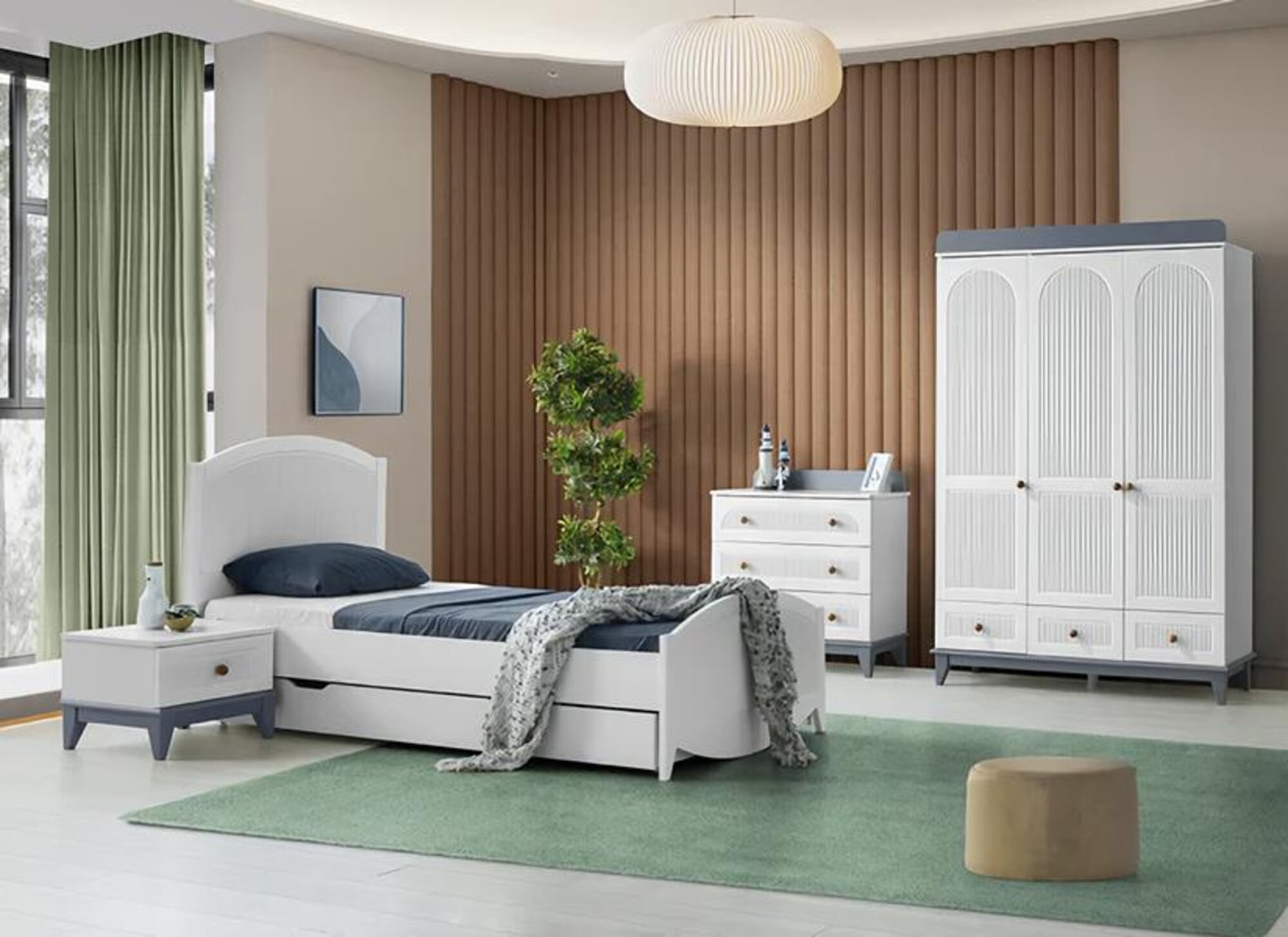 Jugendzimmer Bett Nachttisch Kleiderschrank Schreibtisch Schlafzimmer 4tlg Set