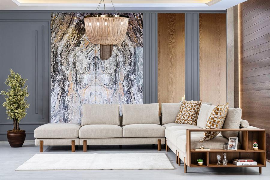 Bequem Beige Ecksofa L-Form Modern Textil Sofa Wohnzimmermöbel Eckgarnitur