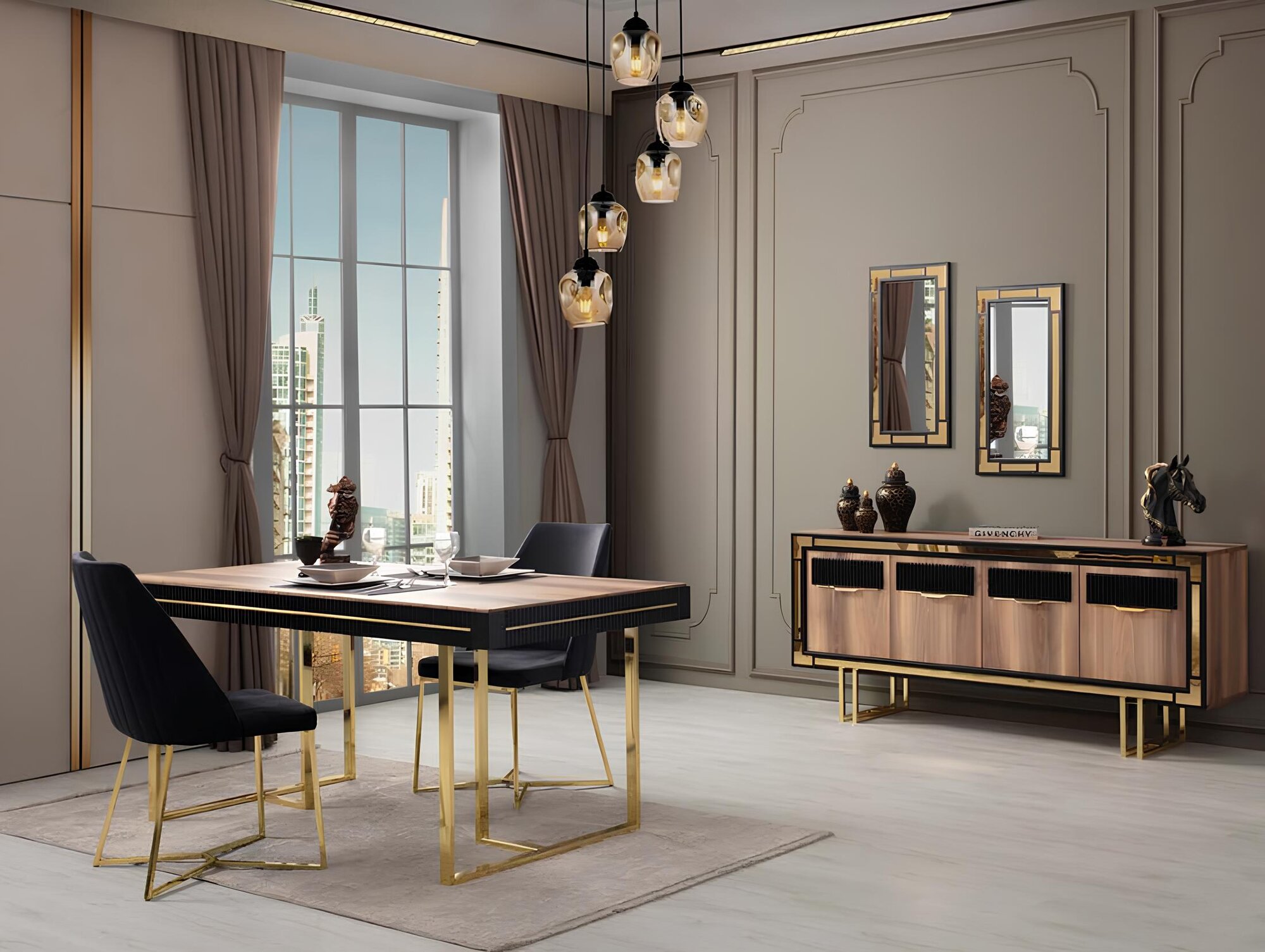 Esszimmermöbel Esstisch Braun 2tlg Anrichte Esszimmertisch Holz Tisch