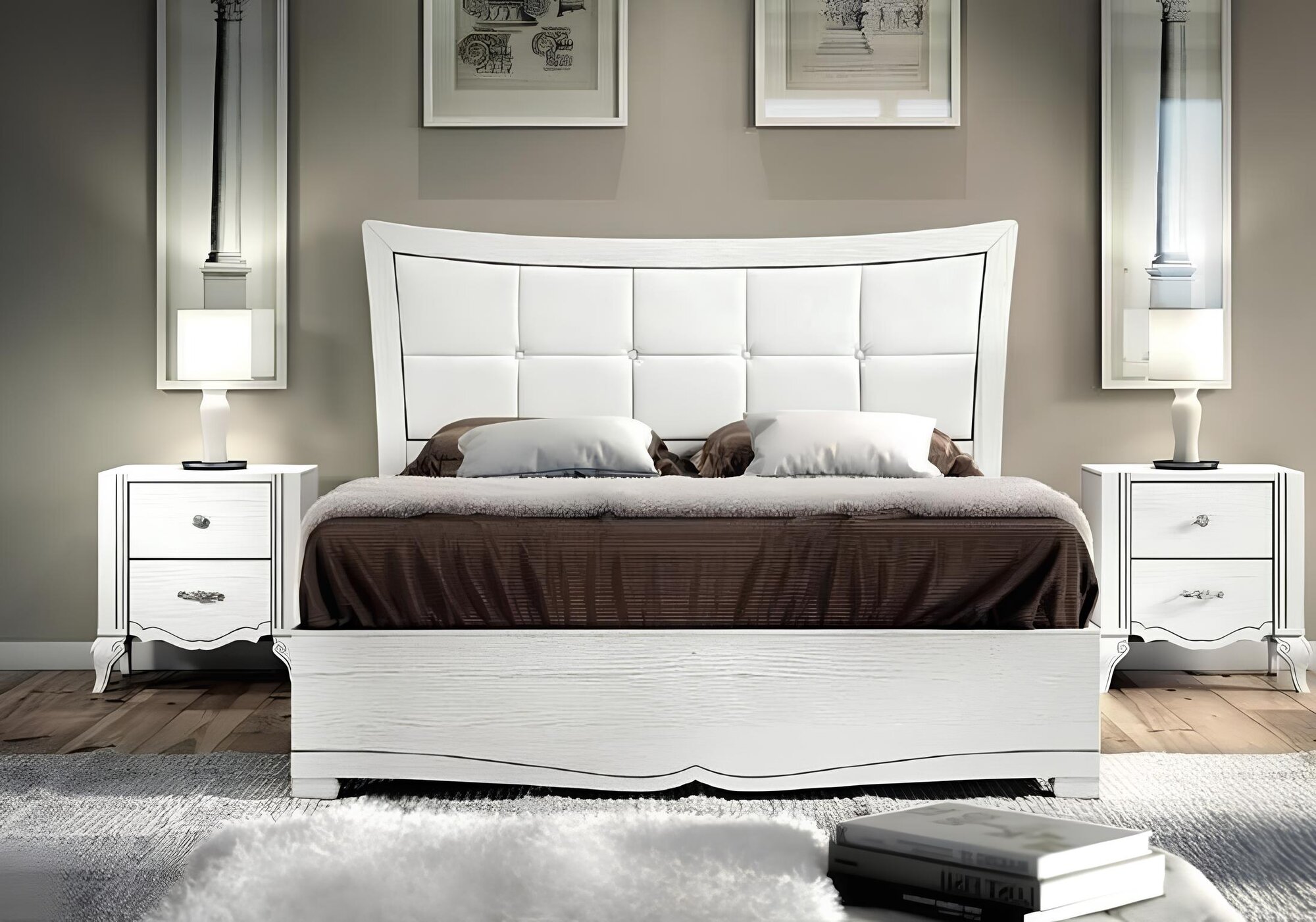 Doppelbett Betten Bett Polster Holz Designer Doppel Bettrahmen Weiß Bettgestelle