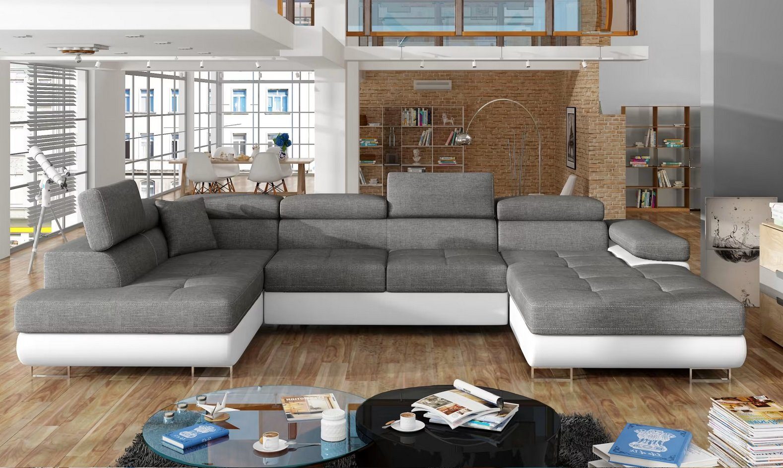 Schlafsofa Design Ecksofa U-form Bettfunktion Couch Textil Sofas Stoff Schlaf Sofort