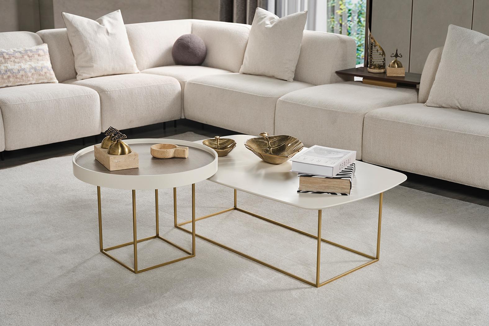 Wohnzimmer Couchtisch Set Designer Rundtisch Halbrunder Edelstahltisch