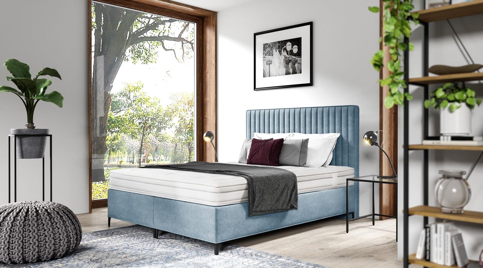 Blau Bett Designer Doppelbett Polstermöbel Schlafzimmer Boxspringbett