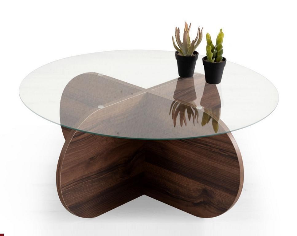 Moderner Couchtisch Wohnzimmer Glas dunkelbraunes Holz Spanplatte Neu