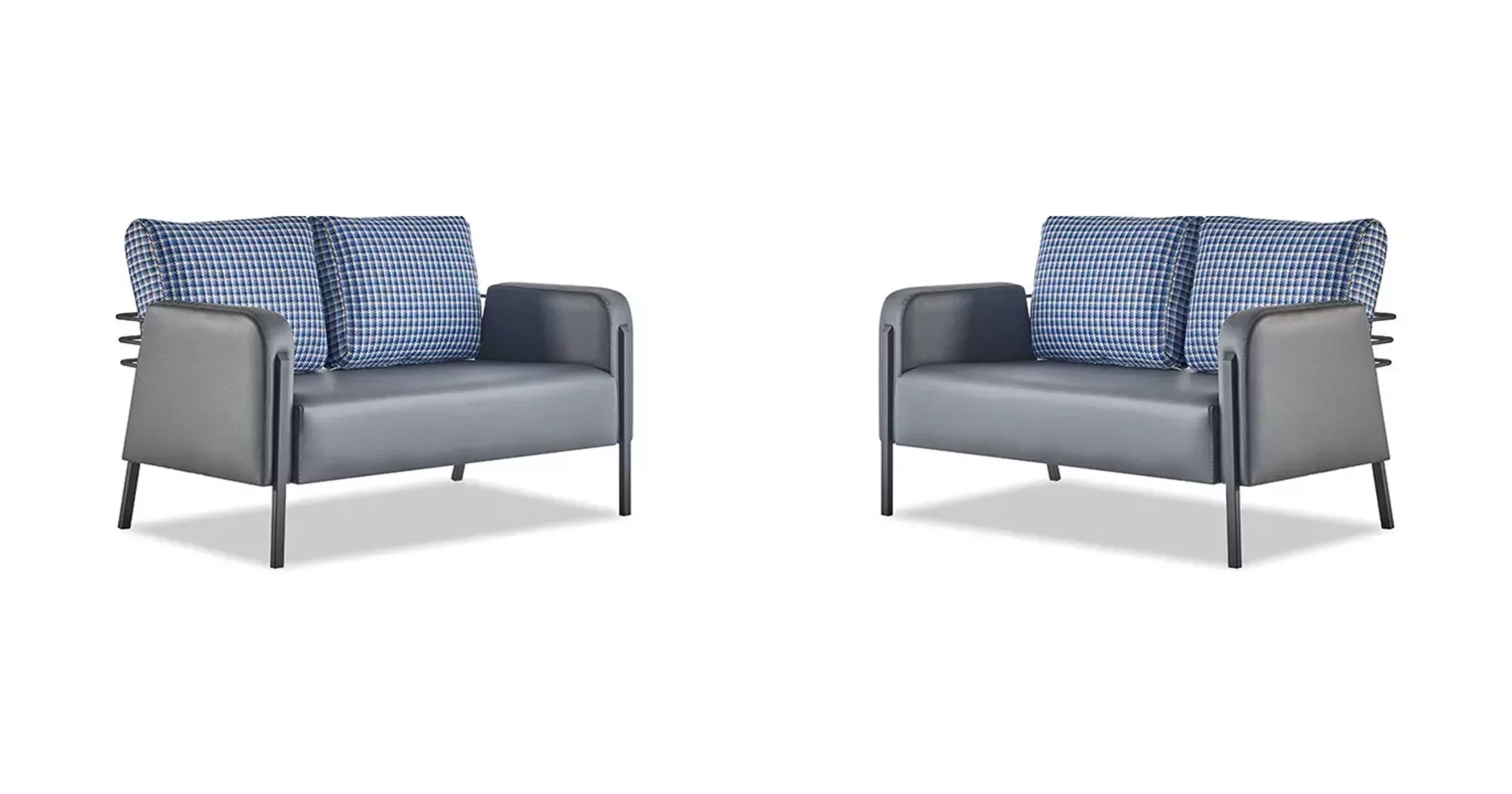 Ledersofa-Set Grau Blau Kissen 2-Sitzer Sofas Modern Polster Textil