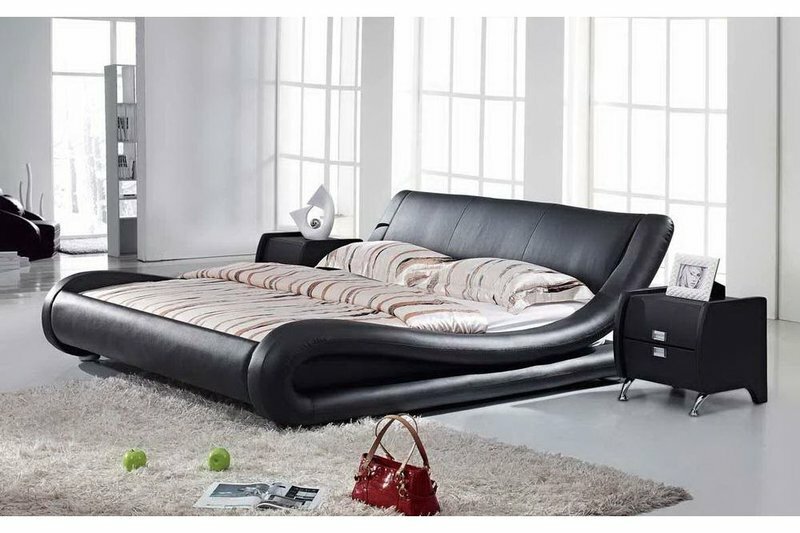 XXL Doppelbett Lederbett Bett Betten Leder Leder Polster Ehe Designer Neu 4761