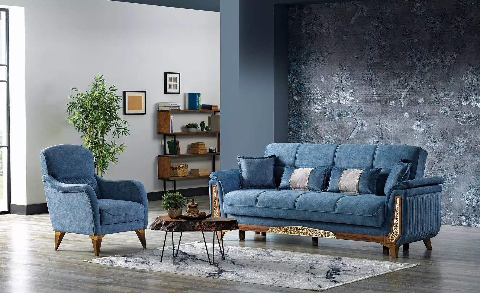 Sofagarnitur 3+1 Sitzer Sofa Set Komplett Textil Holz Wohnzimmer Sofa