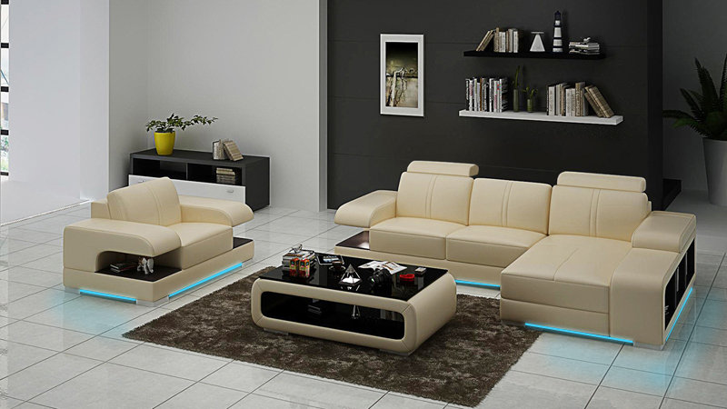 Ledersofa Couch Wohnlandschaft Ecksofa Sessel Garnitur Modern Sofa