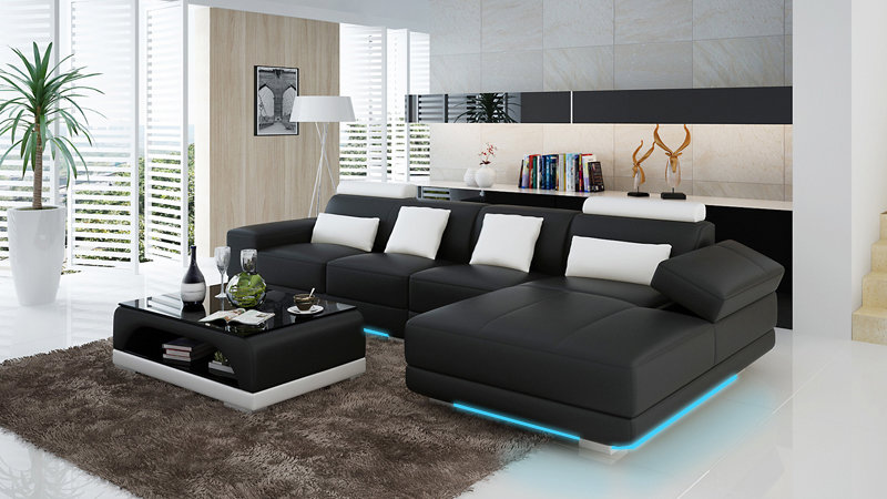 Ledersofa Couch Wohnlandschaft Ecksofa Eck Garnitur Design Modern Sofa