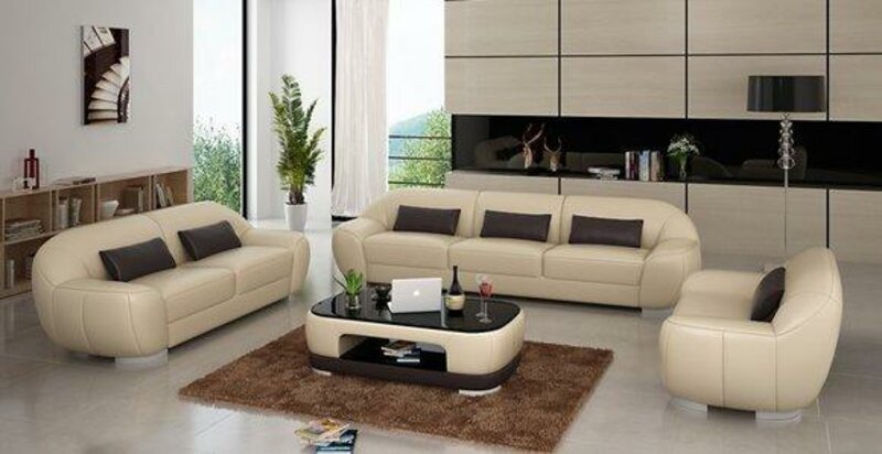 Sofagarnitur Sofa Couch Polster Leder Sitz Komplett Sofas Set 3+2+1 Homberg-BEI