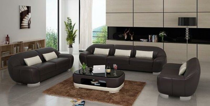 Sofagarnitur Sofa Couch Polster Leder Sitz Komplett Sofas Set 3+2+1 Homberg-B