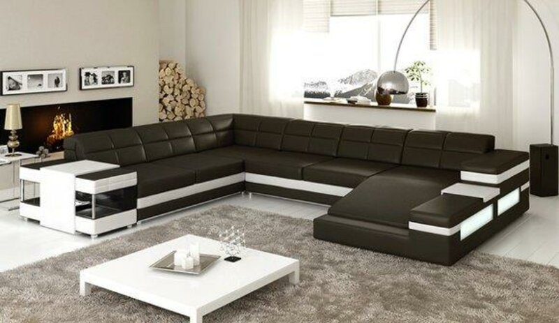 Ecksofa Sofa Couch Polster Leder Garnitur Wohnlandschaft Ecke Wohn