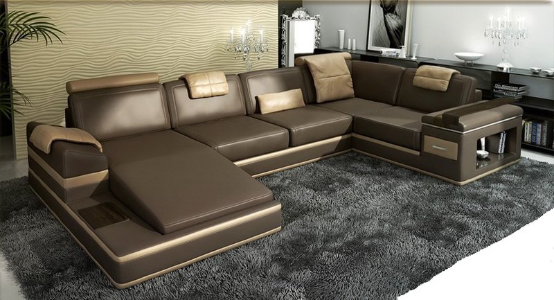 Ecksofa Sofa Couch Polster Leder Garnitur Wohnlandschaft Ecke Wohn