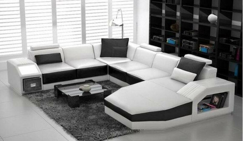 Ecksofa Sofa Couch Polster Leder Garnitur Wohnlandschaft Ecke Wohn